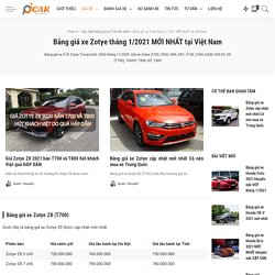 Bảng giá xe Zotye tháng 1/2021 MỚI NHẤT tại Việt Nam - Picar.vn - Cập nhật bảng giá xe Ô tô mới nhất