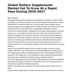 Global Dietary Supplements Market Set To Grow At a Rapid Pace During 2020-2027
