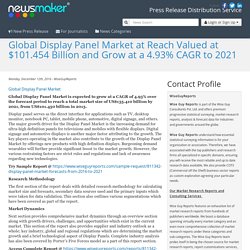 Global Display Panel Market at Reach Valued at $101.454 Billion and Grow at a 4.93% CAGR to 2021