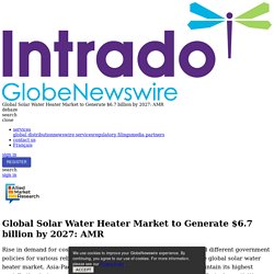 Global Solar Water Heater Market to Generate $6.7 billion