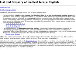 List and Glossary of medical terms: English