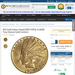 $10 Gold Indian Head (1907-1933), 0.4838 Troy Ounce Gold Content