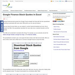google finance stock quotes in excel