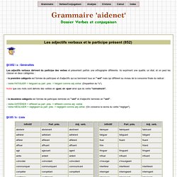 Grammaire AIDENET : Participe présent et adjectifs verbaux, liste alphabétique