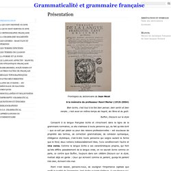 Grammaticalité et grammaire française