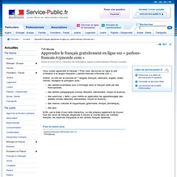 Apprendre le français gratuitement en ligne sur « parlons-francais.tv5monde.com »