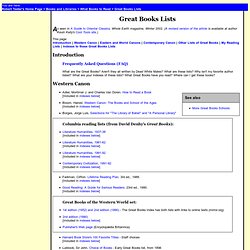 Great Books Lists: Lists of Classics, Eastern and Western
