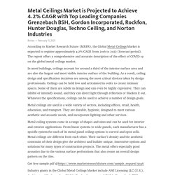 May 2021 Report on Global Metal Ceilings Market Overview, Size, Share and Trends 2021-2026