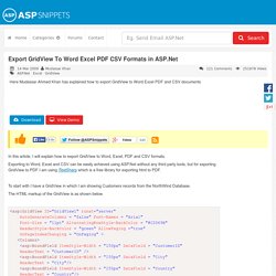 Export GridView To Word Excel PDF CSV Formats in ASP.Net