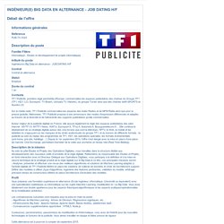 Groupe TF1 - Ingénieur(e) Big Data en alternance - JOB DATING H/F