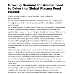 Growing Demand for Animal Feed to Drive the Global Plasma Feed Market