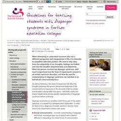 Guidelines for teaching students with Asperger syndrome in further education colleges