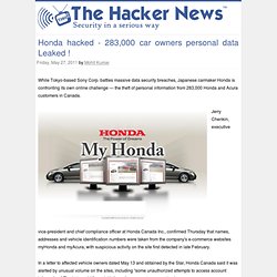 Honda hacked - 283,000 car owners personal data Leaked ! ~ THN : The Hackers News