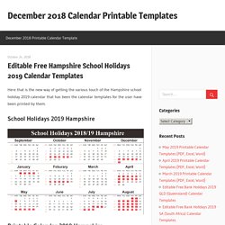 Editable Free Hampshire School Holidays 2019 Calendar Templates