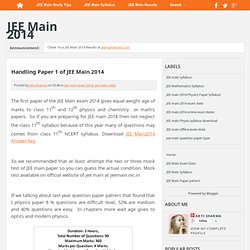Handling Paper 1 of JEE Main 2014 ~ JEE Main 2014