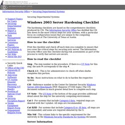 Server Hardening Checklists - Windows 2003 Server Hardening Checklist