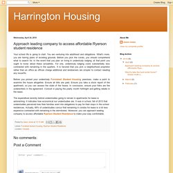 Harrington Housing: Approach leading company to access affordable Ryerson student residence
