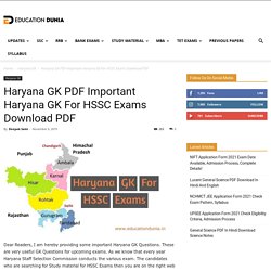 Haryana GK PDF Important Haryana GK For HSSC Exams Download PDF