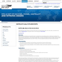 HASTELLOY® alloy C-276 (UNS N10276) Ni 57.0, Mo 16.0, Cr 15.5, Fe 5.5, W 3.8 Description