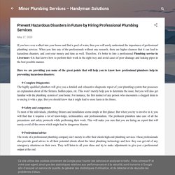 Prevent Hazardous Disasters in Future by Hiring Professional Plumbing Services