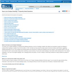 EBSCO Support: Sears List of Subject Headings - Frequently Asked Questions