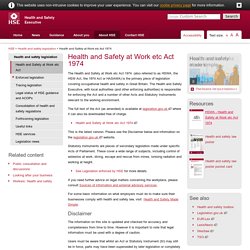 Health and Safety at Work etc Act 1974 – legislation explained