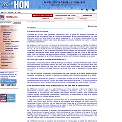 Health On the Net (HON): Charte de "Health On the Net" (HONcode)