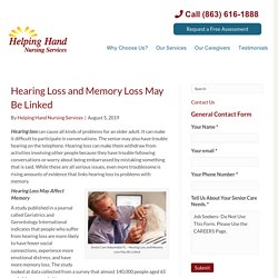 Hearing Loss and Memory Loss May Be Linked - Helping Hand Nursing Services