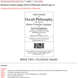 Heinrich Cornelius Agrippa: Occult Philosophy. Book II. (part 1)
