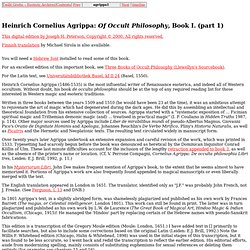 Heinrich Cornelius Agrippa: Of Occult Philosophy, Book I (part 1)