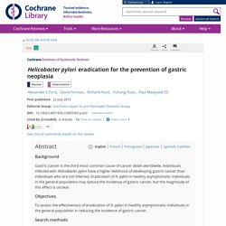 COCHRANE LIBRARY 22/07/15 Helicobacter pylori eradication for the prevention of gastric neoplasia