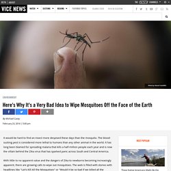 Here's Why It's a Very Bad Idea to Wipe Mosquitoes Off the Face of the Earth