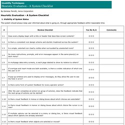 Heuristic Evaluation, A System Checklist
