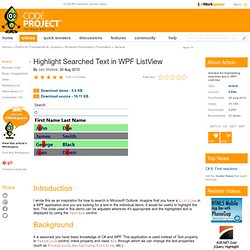 Downloads: Highlight Searched Text in WPF ListView