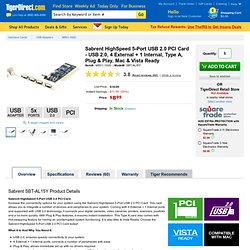 Sabrent HighSpeed 5-Port USB 2.0 PCI Card - USB 2.0, 4 External + 1 Internal, Type A, Plug & Play, Mac & Vista Ready at TigerDirect