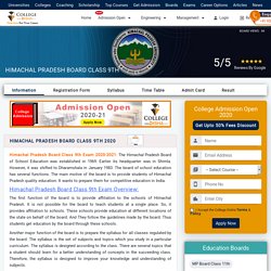 Himachal Pradesh Board Class 9th Exam 2020-21 - Application, Admit Card & Result