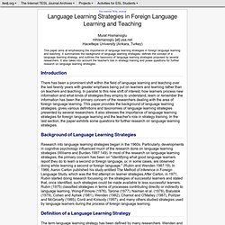 Hismanoglu - Language Learning Strategies in Foreign Language Learning and Teaching