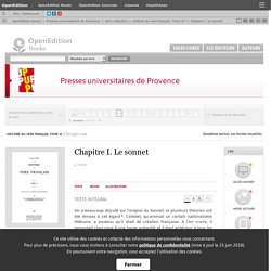 Histoire du vers français. Tome VI - Chapitre I. Le sonnet - Presses universitaires de Provence