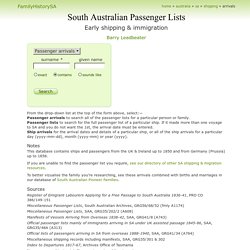 Historical Passenger Lists South Australia