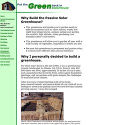 The History of the Passive Solar Greenhouse - Why Build?