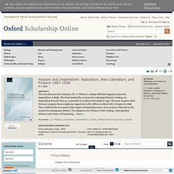 Hobson and Imperialism : Hobson and Imperialism Oxford Scholarship Online