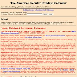 Holidays and Other Dates in the US Secular Calendar