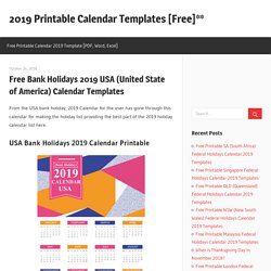 Free Bank Holidays 2019 USA (United State of America) Calendar Templates