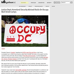 Justice Dept: Homeland Security Advised Raids On Occupy Wall Street Camps
