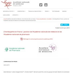 L’homéopathie en France : position de l’Académie nationale de médecine et de l’Académie nationale de pharmacie