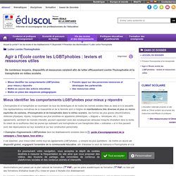 Agir à l'École contre les LGBTphobies : leviers et ressources utiles