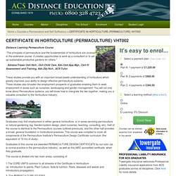 CERTIFICATE IN HORTICULTURE (PERMACULTURE) Course -alternative living - ACS Distance Education