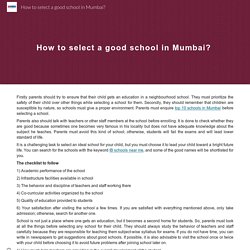 How to select a good school in Mumbai?