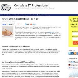 How To Write A Great IT Resume Or IT CV