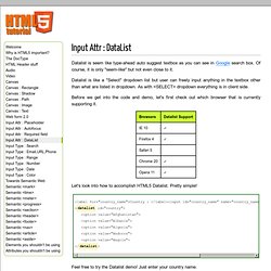 HTML5 Tutorial - Input Attr : DataList